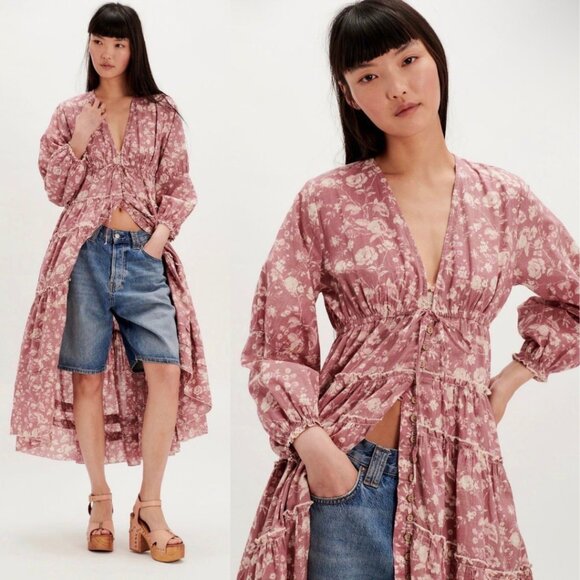 Free People Pappiet Midi Dress Pink Floral NWT Size XS Cottagecore Bohemian Boho - Picture 2 of 11